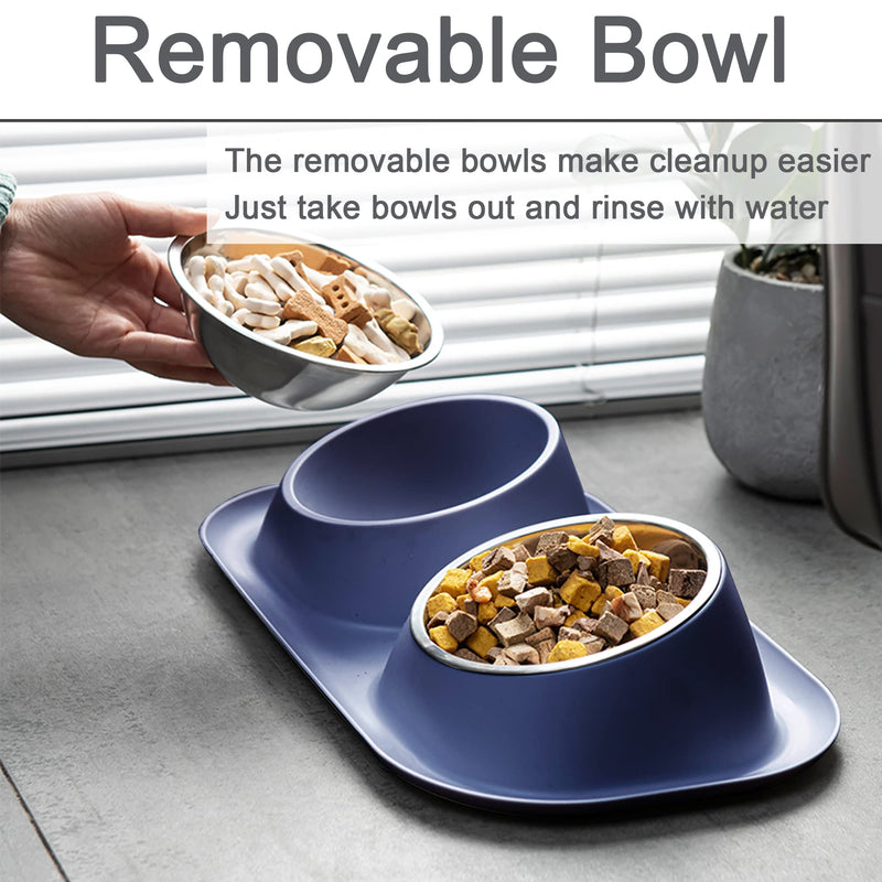 Suhaco Double Dog Bowl Raised Dog Food Bowl Non Slip Stainless Steel Double Bowls with Non-spill for Small Dogs and Cats (Dark Blue) - PawsPlanet Australia