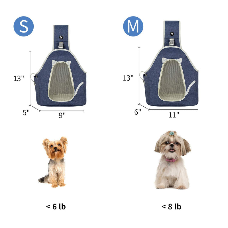 [Australia] - TAIL UP Pet Sling Carrier, Soft Front Backpack for Small Dogs Cats Puppies, Adjustable Travel Bag with Pocket Removeable Base, Grey/Blue S Blue 