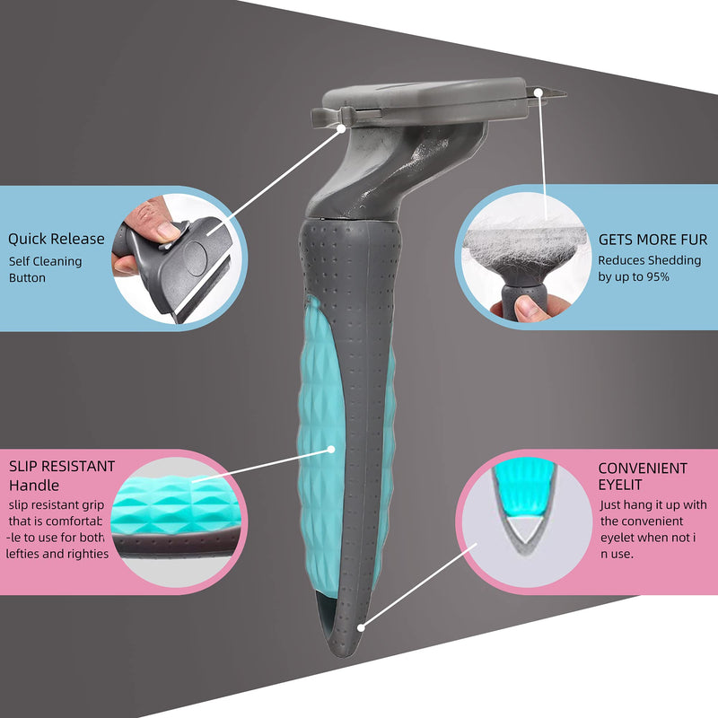 DongxiTech Undercoat Deshedding Tools for Dogs, Deshedding Brush for Dogs, Removes Loose Hair Up to 95% and Combats Dog Shedding. Pets Self Cleaning Brush 1blue - PawsPlanet Australia