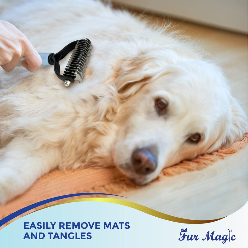Fur Magic Dematting Comb, Double-Sided Blade Rake Grooming Comb, Removes Loose Undercoat, Knots and Mats - PawsPlanet Australia
