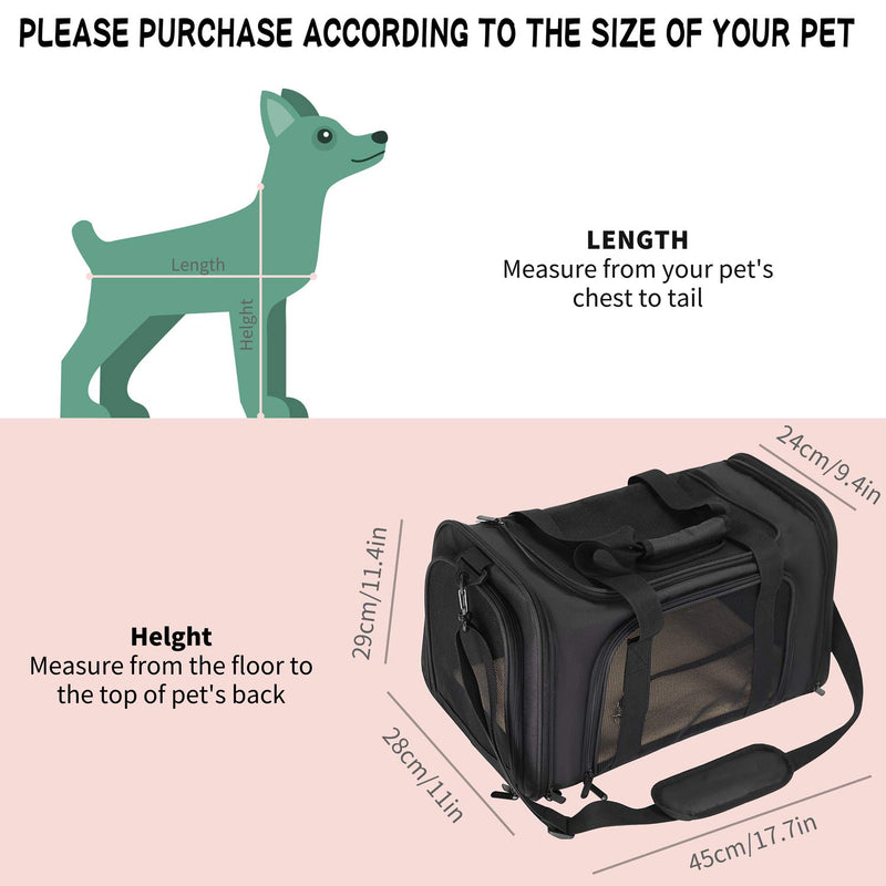 DAWOO Cat Carrier Airline-Approved Travel Pet Carrier,Dog Carrier,Suitable for Small and Medium-Sized Cats and Dogs (45 * 28 * 29cm,Black) 45*28*29cm,Black - PawsPlanet Australia