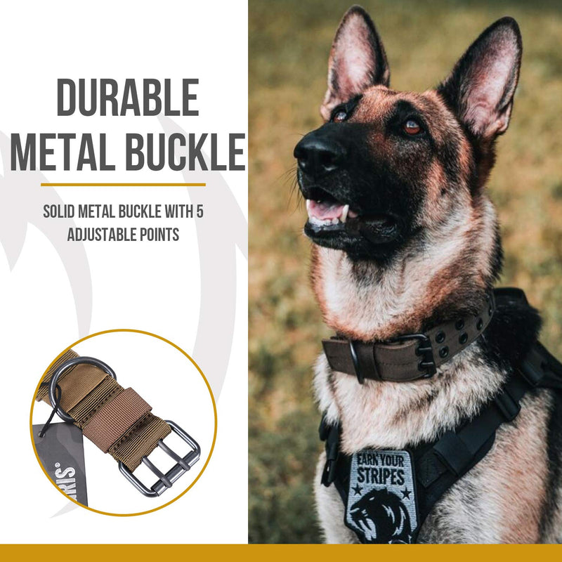 [Australia] - OneTigris Military Adjustable Dog Collar with Metal D Ring & Buckle 2 Sizes Medium Black 