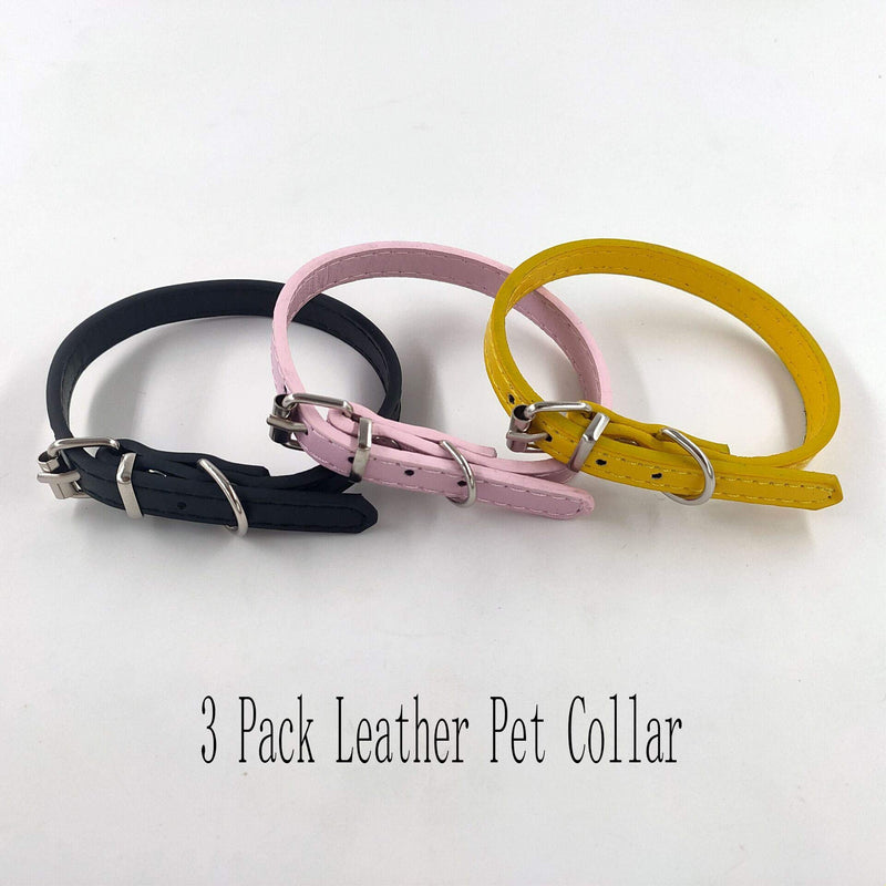 Accod 3 Pack Cat Leather Collars Metal Buckle Pet Collar Adjustable 24CM-29CM 1CM Wide Comfortable Pet Collars for Cats Small and Medium Dogs Kitten Collar (XS, Yellow) XS - PawsPlanet Australia