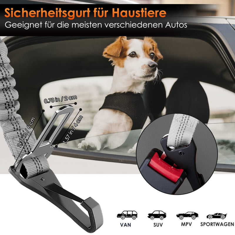 Eyein dog seat belt, 3 in 1 seat belt dog car with reflective elastic nylon bungee, dog seat belt for all dog breeds and car seats trunk, 70 cm (grey) 70 cm (55-70 cm) grey - PawsPlanet Australia