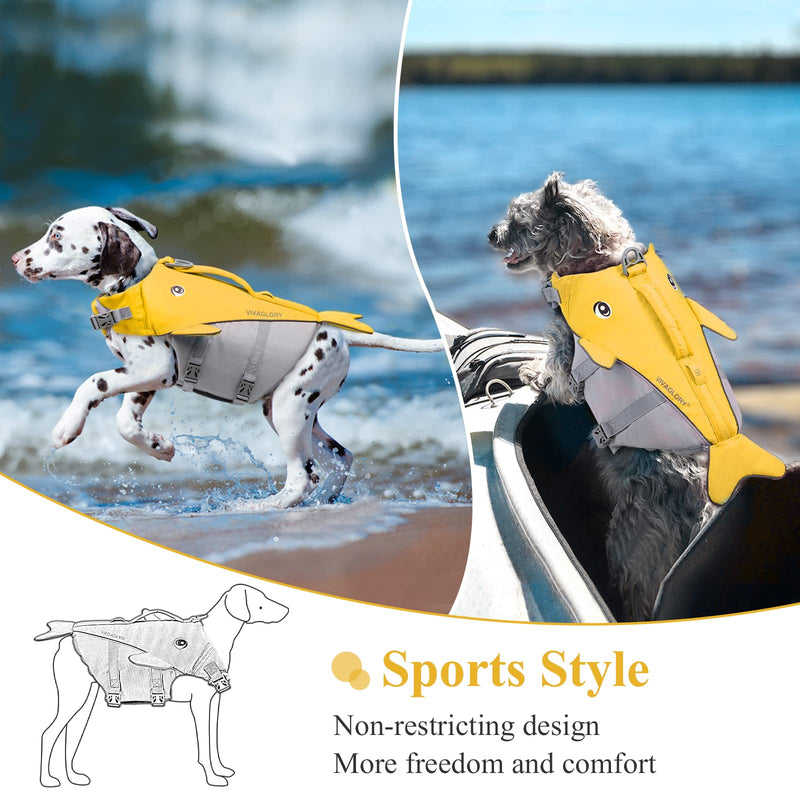 VIVAGLORY Whale-shape Sports Style Dog Life Jacket, Ripstop Dog Safety Vest Adjustable Preserver with High Buoyancy and Durable Rescue Handle for Small Dogs, Yellow XS XS: 43-51 cm (Ribcage Girth) - PawsPlanet Australia