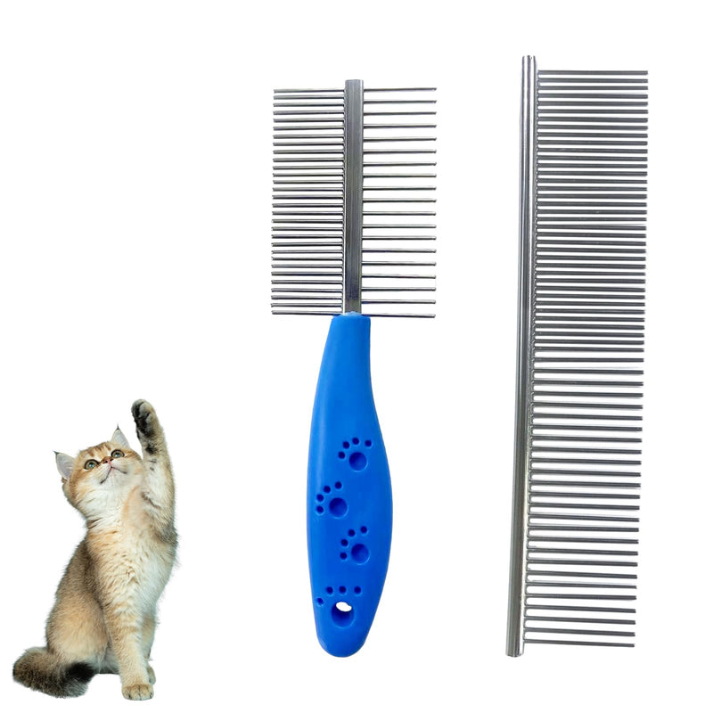 2-Piece Stainless Steel Pet Comb Pet Grooming Comb Rounded Teeth Dog Comb Pet Steel Comb Metal Grooming Comb, with Tangled Short and Long Hair (as shown) as shown - PawsPlanet Australia