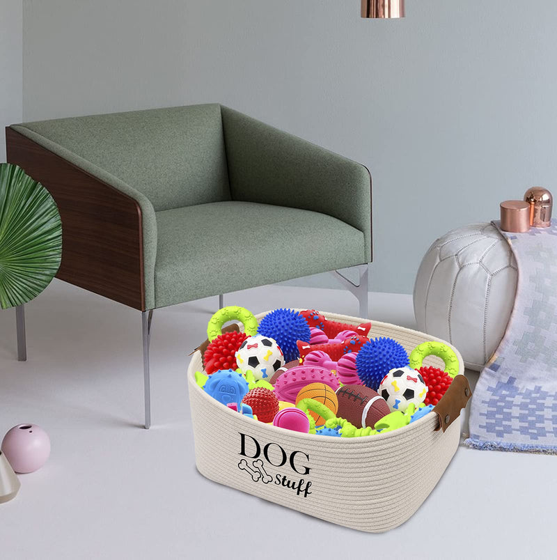 Brabtod Square Dog Toy Basket Storage Cotton Woven Rope Blanket Basket for Accessory Storage Bin Blankets, Towels, Pillows and Toys-Beige Beige - PawsPlanet Australia