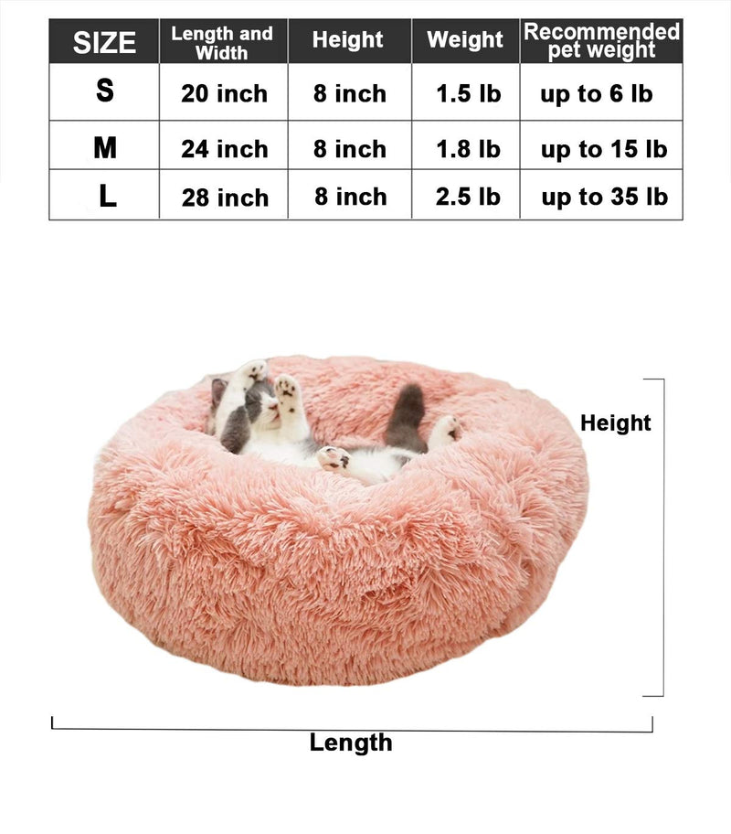 [Australia] - ALLNEO Original Cat and Dog Bed Luxury Shag Fuax Fur Donut Cuddler Round Donut Dog Beds Indoor Pillow Cuddler for Medium Small Dogs M-24*24*8inch Pink 