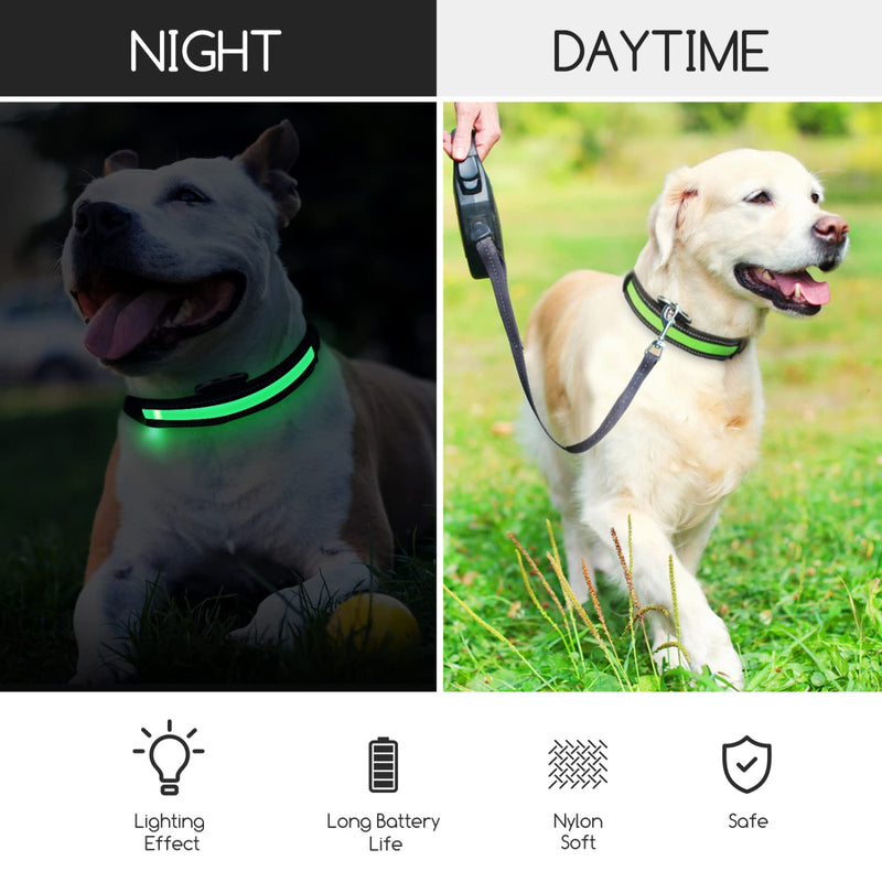 Nobleza - LED light collar for dogs, rechargeable dog collar, luminous, collar adjustable, 100% waterproof, 3 flashing lights, safety collar for large, small, medium-sized dogs, green L - PawsPlanet Australia