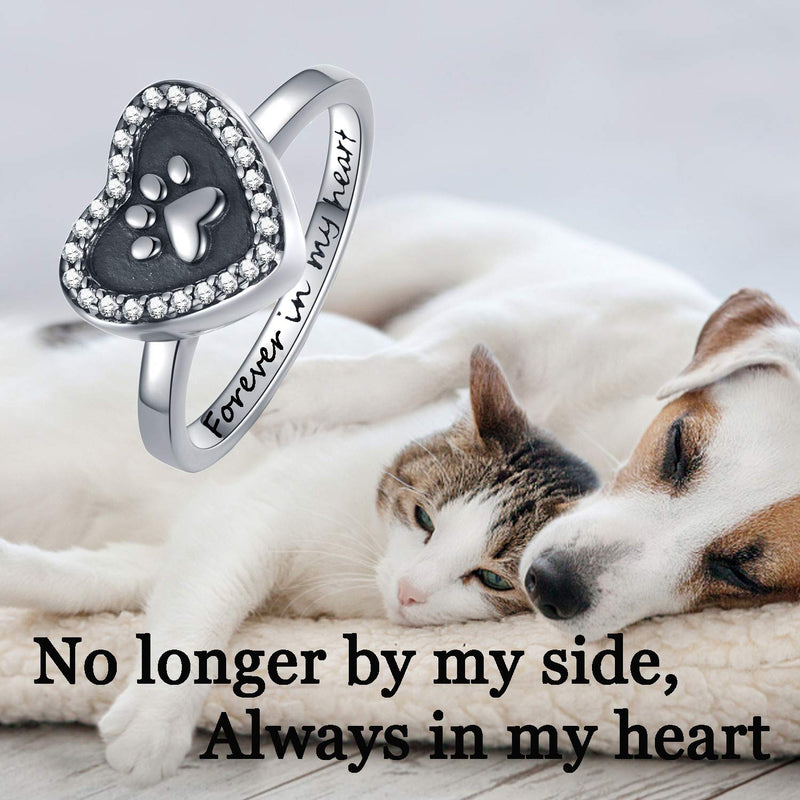 LONAGO Heart Urn Ring for Ashes Dog Cat Paw Ring Keepsake Cremation Jewelry for Women Girl silver 7 - PawsPlanet Australia