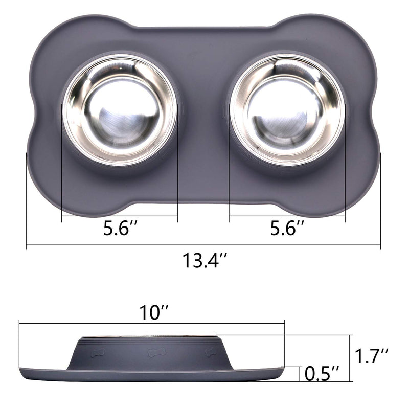 AOII Bone-Shaped Dog Bowl Stainless Steel Dog Bowl, 2 Medium-Sized Bowls (13.3 Ounces Each) Leak-Free, Non-Slip Silicone pad, Used for Small Dogs, Pets, Cats Feeding Bowls - PawsPlanet Australia