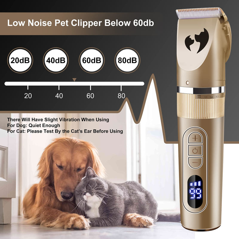 Aliopis Dog Clippers, Professional Waterproof Dog Clippers for Grooming Supplies Pet Large Small Dog Hair Trimmers 3-Speed USB Rechargeable Cordless Electrical Grooming Kit Shaver Clipper Low Noise Gold - PawsPlanet Australia