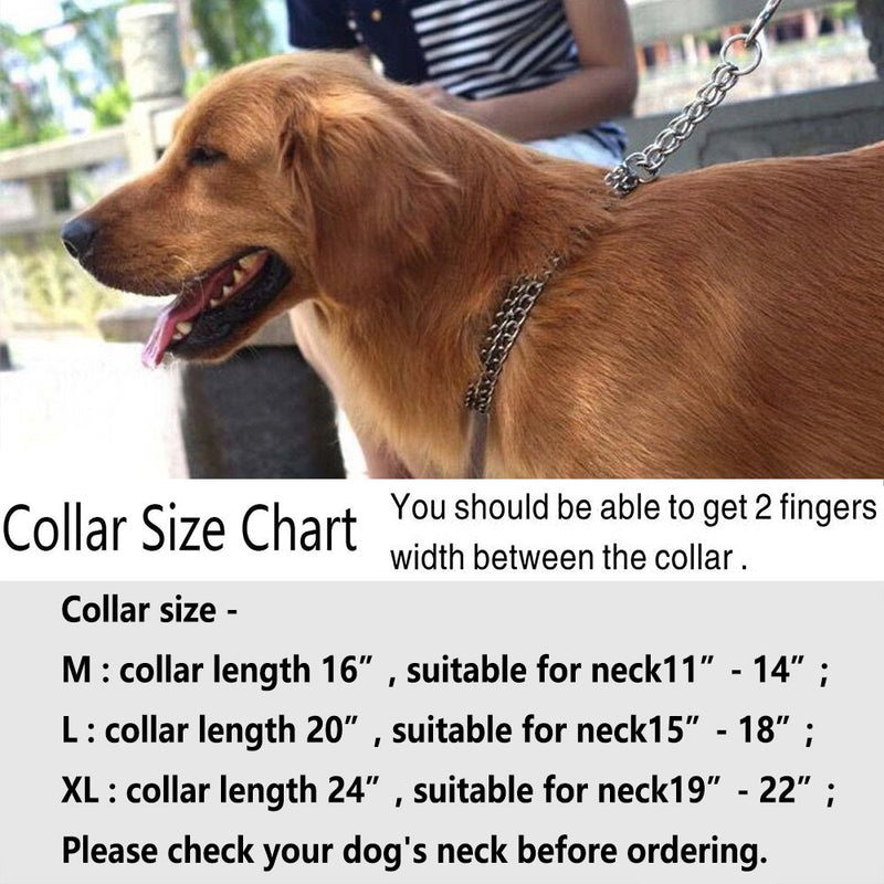 [Australia] - GUXL Dog Martingale Pinch Choke Collar - Heavy Duty Titan Training Slip P Chain Dog Collar - Adjustable 2 Row Chrome for Small Medium and Large Dogs XL--24", suitable for neck19”-22” 
