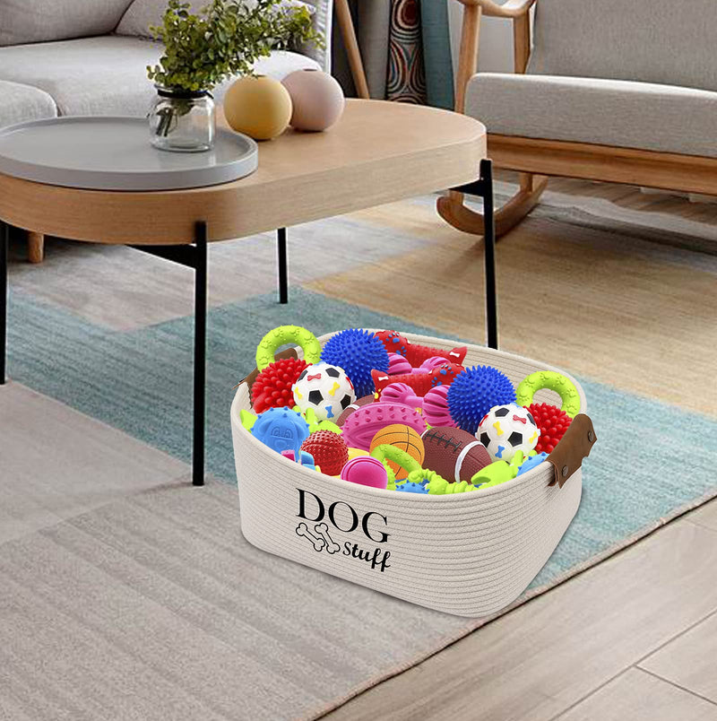 Geyecete Square Dog toy basket storage Cotton Rope Storage Basket Pet/Pet Toy And Accessory Storage Bin Doy Toy Box-Beige Beige - PawsPlanet Australia