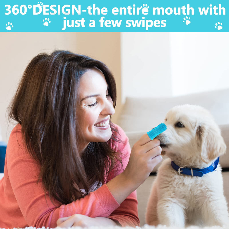 Dog Toothbrush Dog Finger Toothbrush for Dogs, Cats, Puppies Dental Care & Fresh Breathing, Silicone, Fully Surrounded Bristles, Dog Toothbrush, Reusable with Storage Box (Pack of 2) 2 Blue - PawsPlanet Australia
