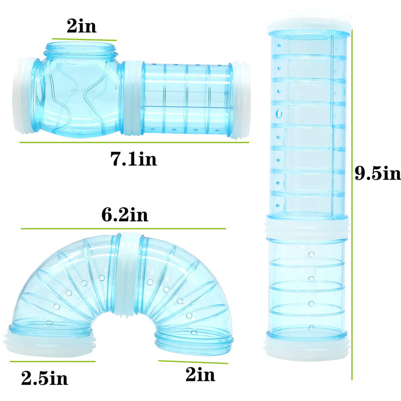 Hamster Tube Set, 8 Pack Transparent Curved Pipe Pet Cage Tunnel Hamster Toy DIY Creative Connection Tunnel External Sports Tube for Mouse Hamster Rat and Other Small Animals Blue - PawsPlanet Australia