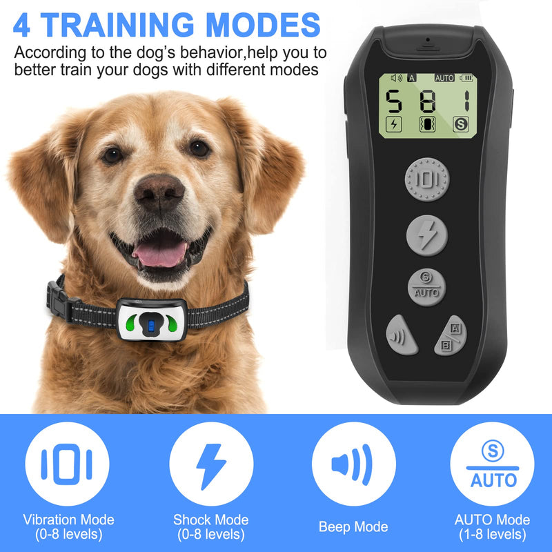 Bark Collar with 4 Training Modes - Dog Shock Collar with Mini Remote - [2023 Upgrade] IPX7 Waterproof Dog Bark Collar for Indoor & Outdoor, Safe Shock Collar for Large Dog, Medium & Small Dogs White - PawsPlanet Australia