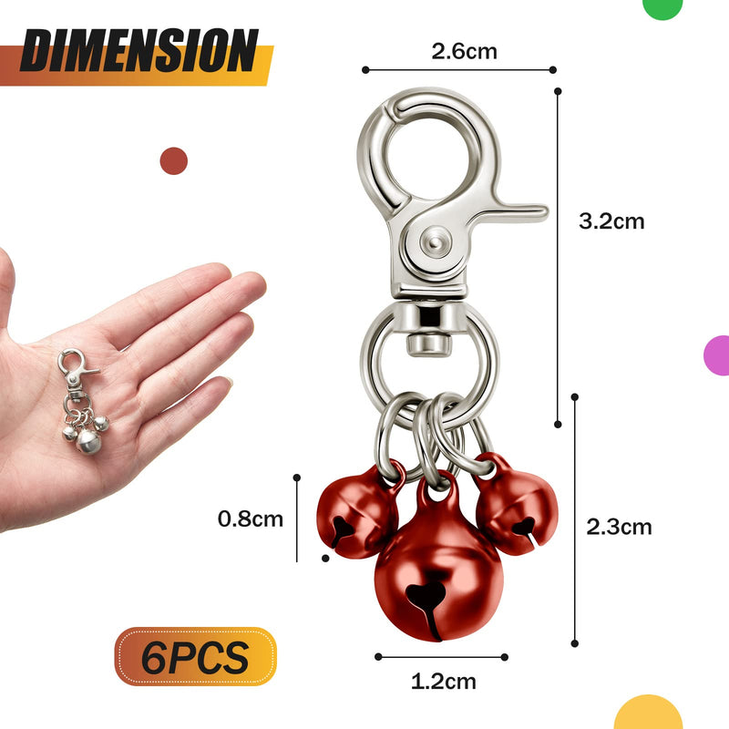Pack of 6 Pet Bells for Collars Loud Dog Bells Key Rings Dog Bells Collar Charm Dog Triple Bell Pendant for Dogs (Green, Red, Blue, Purple, Silver, Gold) - PawsPlanet Australia