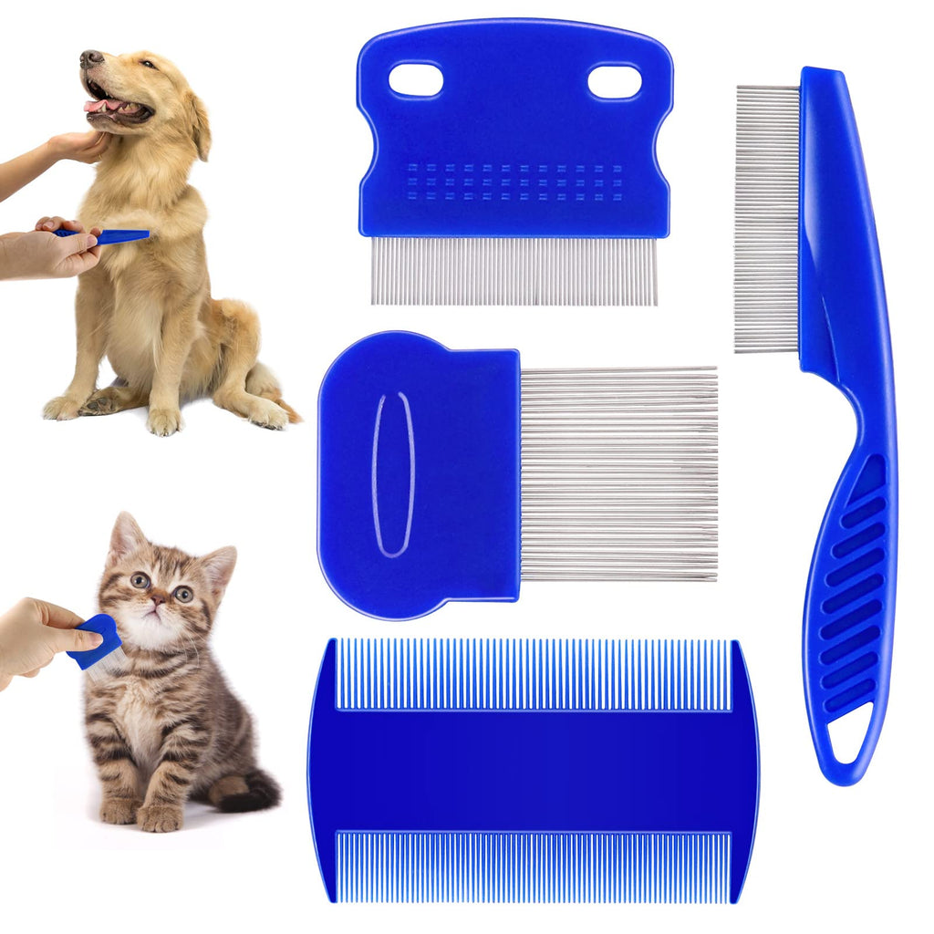 4 PCS Flea and Lice Combs, Stainless Steel Double Sided Dog Combs, Combs for Removing Tear Stains and Knots, Detangling Tool for Small, Medium and Large Pets - PawsPlanet Australia