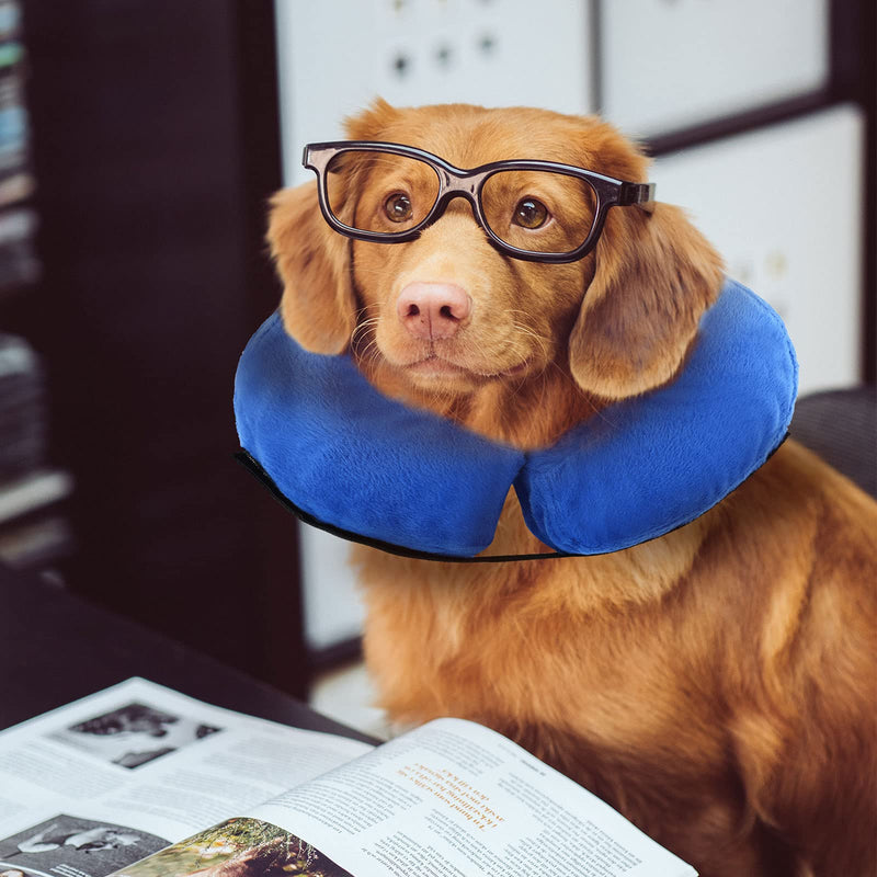 KINBOM Inflatable Soft Donut Collar for Dogs and Cats After Surgery, Prevent Pets from Touch Wounds (Blue, Cotton) - PawsPlanet Australia