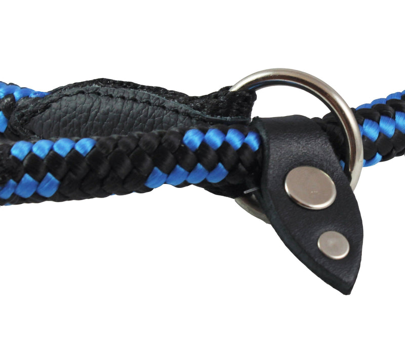 [Australia] - Dogs My Love Round Braided Rope Nylon Choke Dog Collar with Sliding Stopper 24" Long; 0.5" Diam (12mm) Blue/Black 
