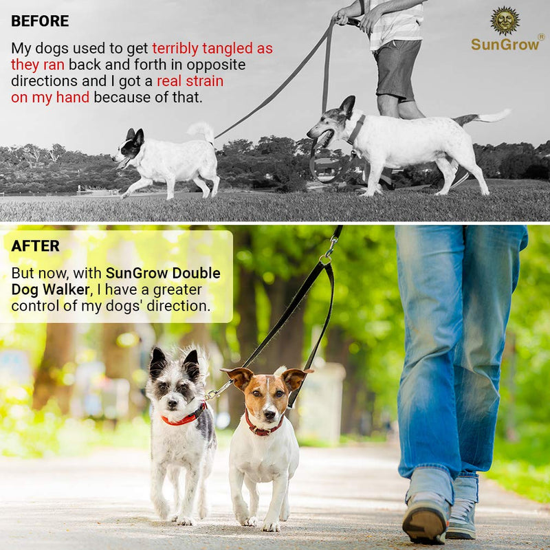 [Australia] - SunGrow Double Dog Walker Leash, 16-24 Inches in Length, Head Tilt Adjustable, No-Tangle Design, Bears Weight Up to 110 Pounds Each, Heavy-Duty Tin Alloy Snaps, 360 Degree Rotation 