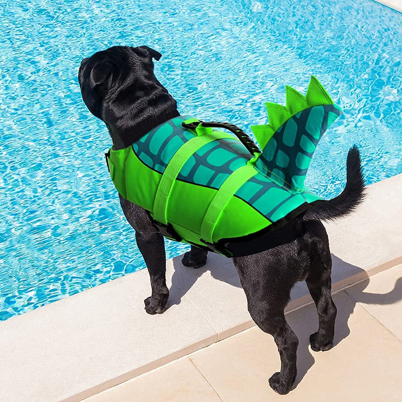 Durable Dog Life Jacket, Adjustable Ripstop Pet Safety Vest, Dog Lifesaver with Rescue Handle for Small Medium or Larger Dog, Eliminate Anxiety/Tension, Enhanced Buoyancy, Swimming, Green Dinosaur S Green Dinosaurs - PawsPlanet Australia