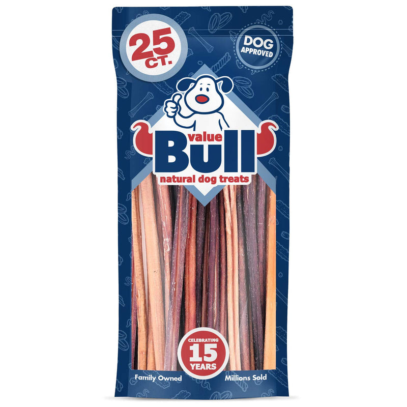 [Australia] - ValueBull Bully Sticks for Small Dogs, Extra Thin 12 Inch, 25 Count - All Natural Dog Treats, 100% Beef Pizzle, Single Ingredient Rawhide Alternative, Free Range, Grass Fed, Fully Digestible 