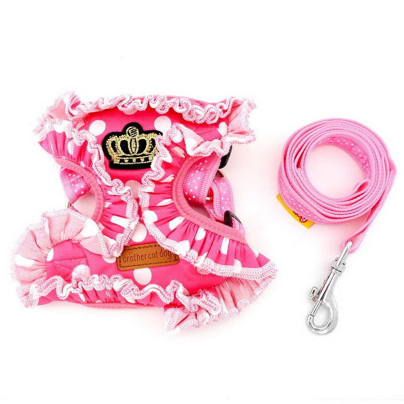 [Australia] - SMALLLEE_LUCKY_STORE Polka Dot Small Dog Cat Harness Vest with Ruffles,Soft Mesh Harness and Leash Set for Girls No Pulling Adjustable M (chest 34cm / 13.4") Pink 