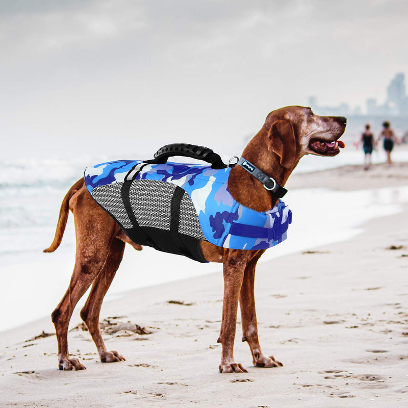 SAWMONG Dog Life Jacket for Small Medium Large Dogs, Adjustable Dog Flotation Vest, Dog Safety Life Vest with Rescue Handle for Swimming (Blue, XS) X-Small Blue - PawsPlanet Australia