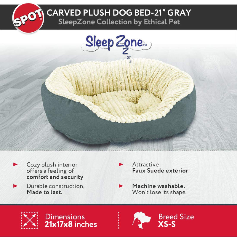 [Australia] - SPOT Ethical Pets Sleep Zone Carved Plush Pet Bed 21” Grey - Pet Bed for Cats and Small Dogs - Attractive, Durable, Comfortable, Washable 