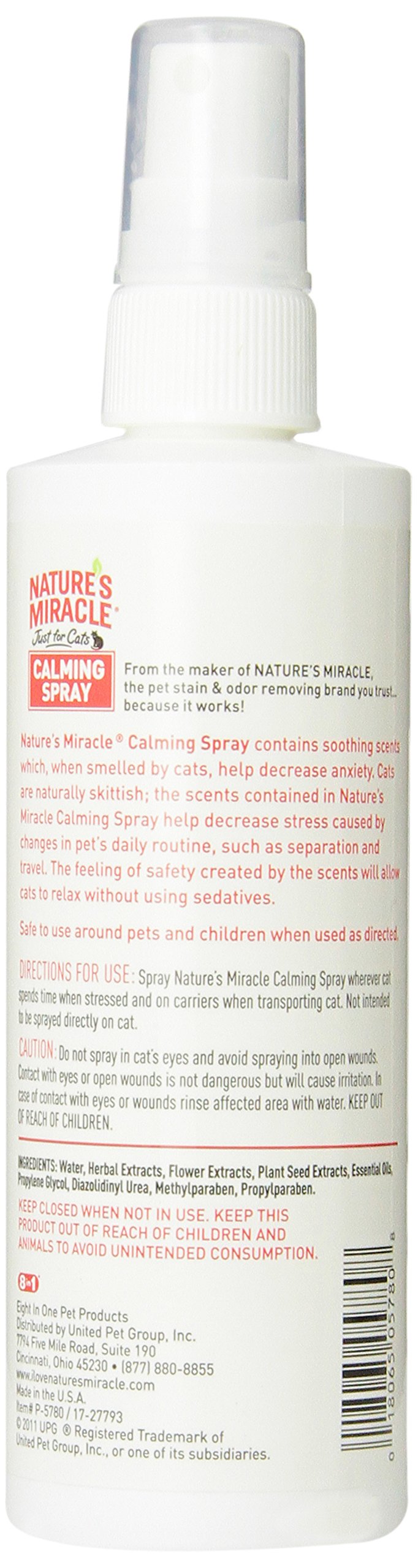 Nature's Miracle Just for Cats Calming Spray Stress Reducing Formula, 8-ounce (P-5780) 237 ml (Pack of 1) - PawsPlanet Australia