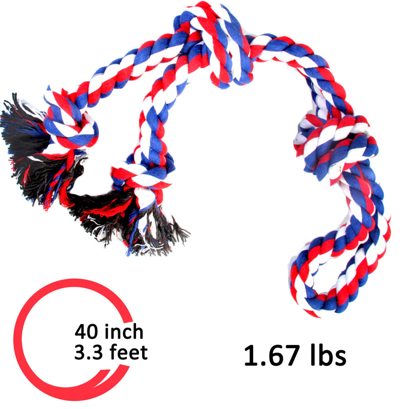 Youngever 3.5 Feet Dog Rope Toys for Aggressive Chewers, Tough Rope Chew Toys for XL, Large and Medium Dog, Indestructible Rope for Large Breed Dog Tug War Teeth Cleaning 4 Knots Double Rope - PawsPlanet Australia