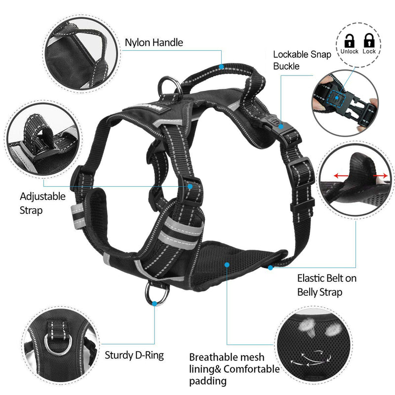[Australia] - WINSEE Dog Harness No Pull, Pet Harnesses with Dog Collar, Adjustable Reflective Oxford Outdoor Vest, Front/Back Leash Clips for Small, Medium, Large, Extra Large Dogs, Easy Control Handle for Walking Black 