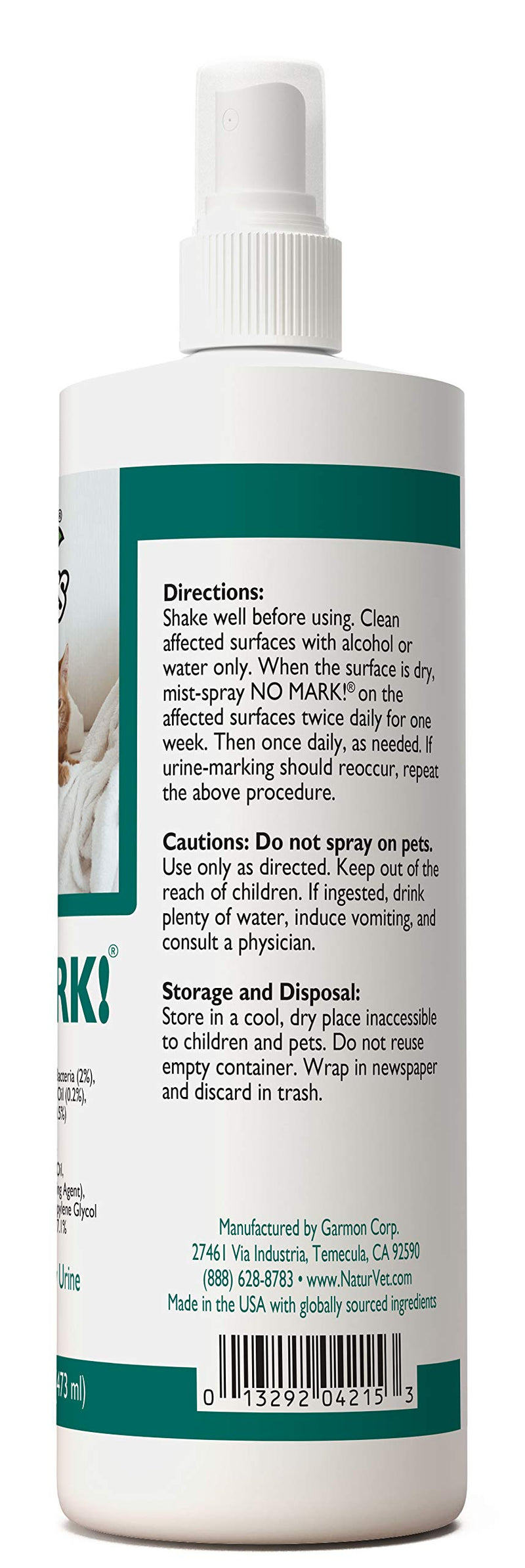 [Australia] - NaturVet – Pet Organics No Mark Spray For Cats – 16 oz – Deters Cats From Urine Marking & Eliminates Impulse to Remark – Safe for Use On Indoor Surfaces 