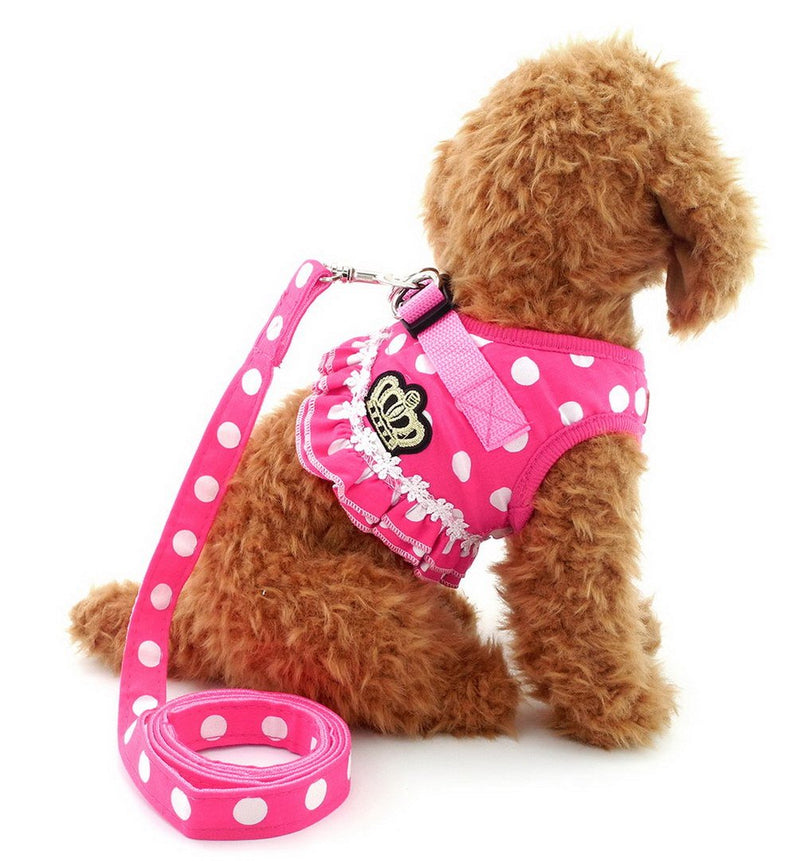 [Australia] - SELMAI Puppy Cat Small Girl Dog Dots Vest Harness Leash Set Mesh Padded No Pull Lead (Size Run Small,Please Check Size Details Carefully Before Purchase) M(Chest Girth 13.4";Neck Girth 8.7") Pink 