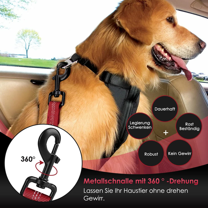 Eyein dog seat belt, 3 in 1 seat belt dog car with reflective elastic nylon bungee, dog seat belt for all dog breeds and car seats trunk, 90 cm (red) 90 cm (62-90 cm) red - PawsPlanet Australia