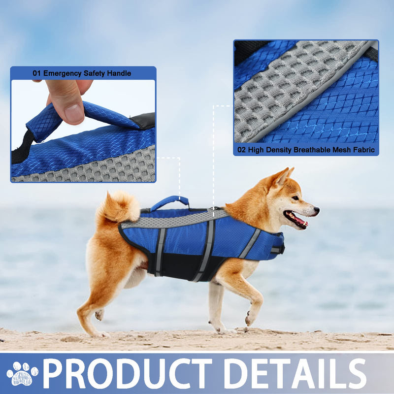 Vanansa Dog Life Jacket, Adjustable Reflective Vest for Small/Medium Dogs for Boating, Surfing (Blue, S) Blue - PawsPlanet Australia