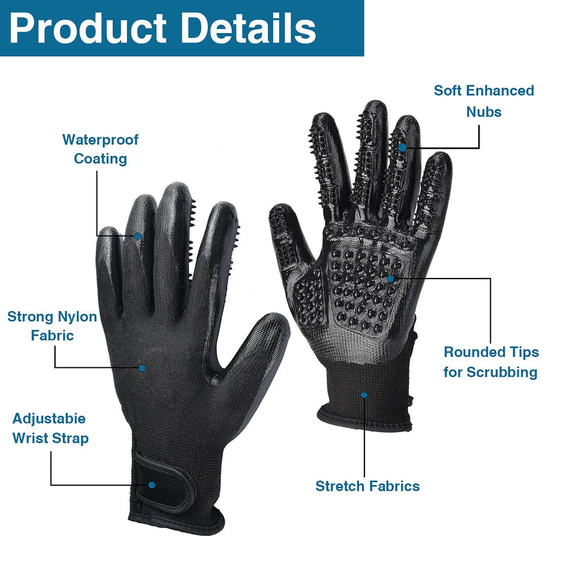 EazinGo Pet Grooming Glove Gentle Deshedding Brush Glove Efficient Pet Hair Remover Mitt - Enhanced Five Finger Design - Perfect for Dog & Cat with Long & Short Fur, 1 Pair - PawsPlanet Australia