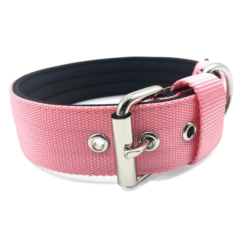 [Australia] - BYLEEDUR 1.57" Heavy Duty Combat Dog Collar with Double Metal D Ring Buckle, for Tactical Military Training, Adjustable, Durable Nylon Pink L(20''-23'') 