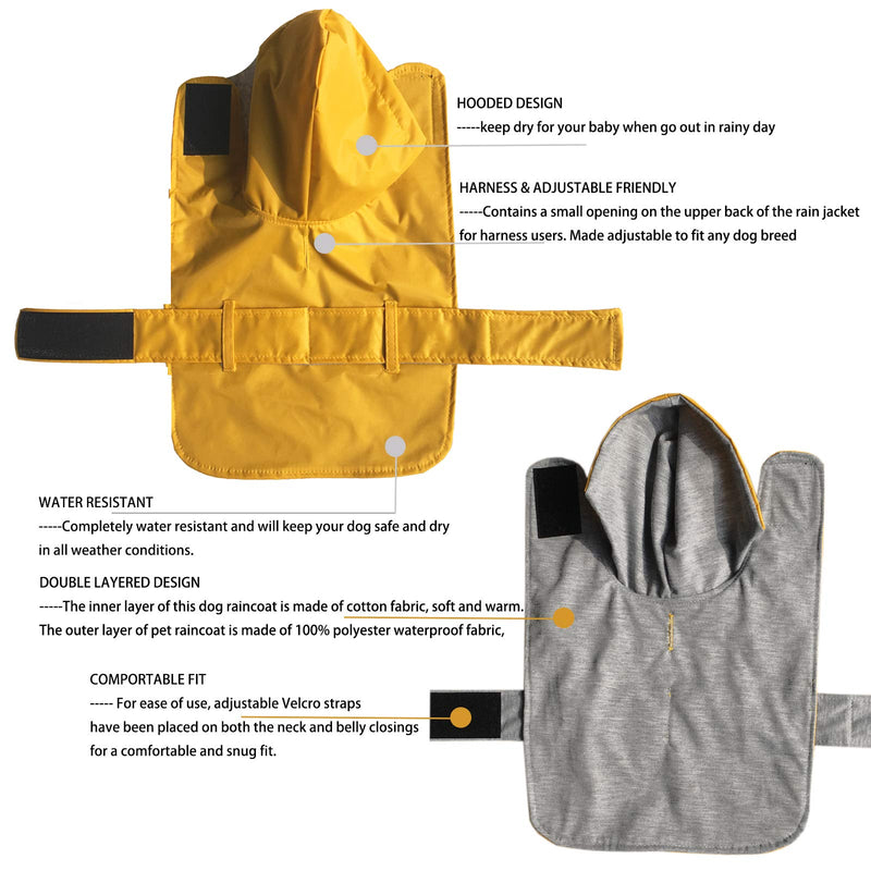 LeerKing Dog Raincoat Poncho with Cotton Lining Leash Hole Waterproof Hooded Jacket 10 Sizes for Small Medium and Big Dogs XX-Small Yellow - PawsPlanet Australia