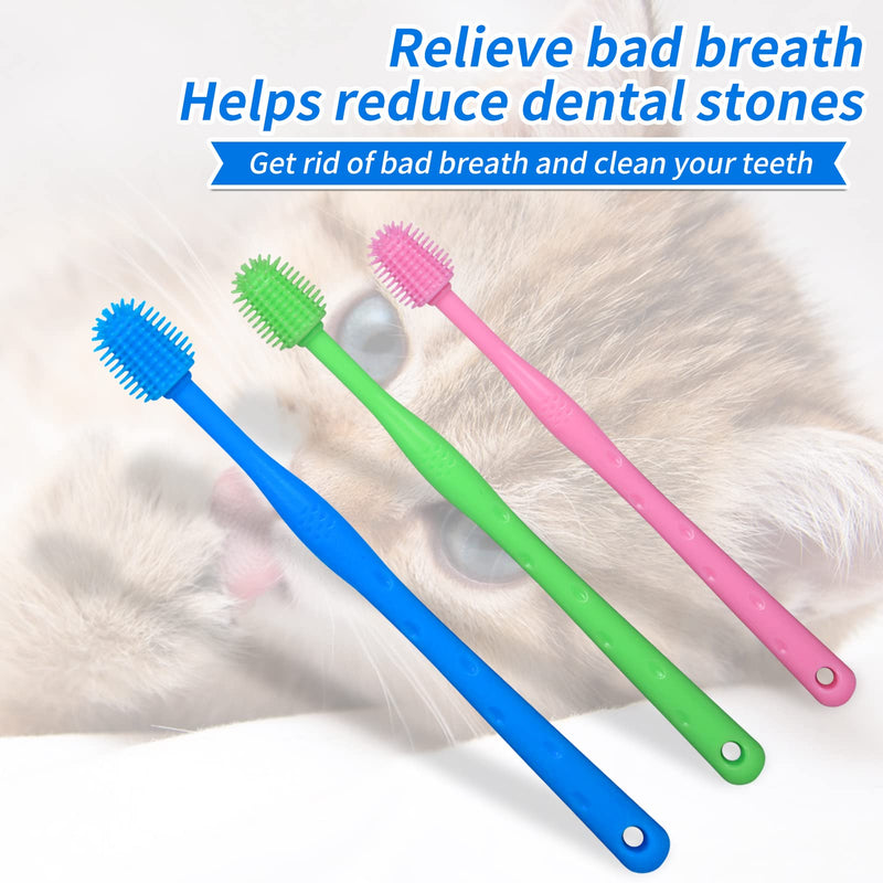 CUECOMER 3 Pack Cat Toothbrush with 360-degree Head,Full Surround Bristles Silicone Safe, Effective and Deep Pet Teeth Cleaning,Brush Away Bad Breath Toothbrush cat Teeth Cleaning Health Care Green&blue&pink 3 Pcs - PawsPlanet Australia