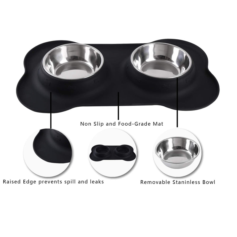 Hubulk Pet Dog Bowls 2 Stainless Steel Dog Bowl with No Spill Non-Skid Silicone Mat + Pet Food Scoop Water and Food Feeder Bowls for Feeding Small Medium Large Dogs Cats Puppies (S, Black) Small(Pack of 1) - PawsPlanet Australia