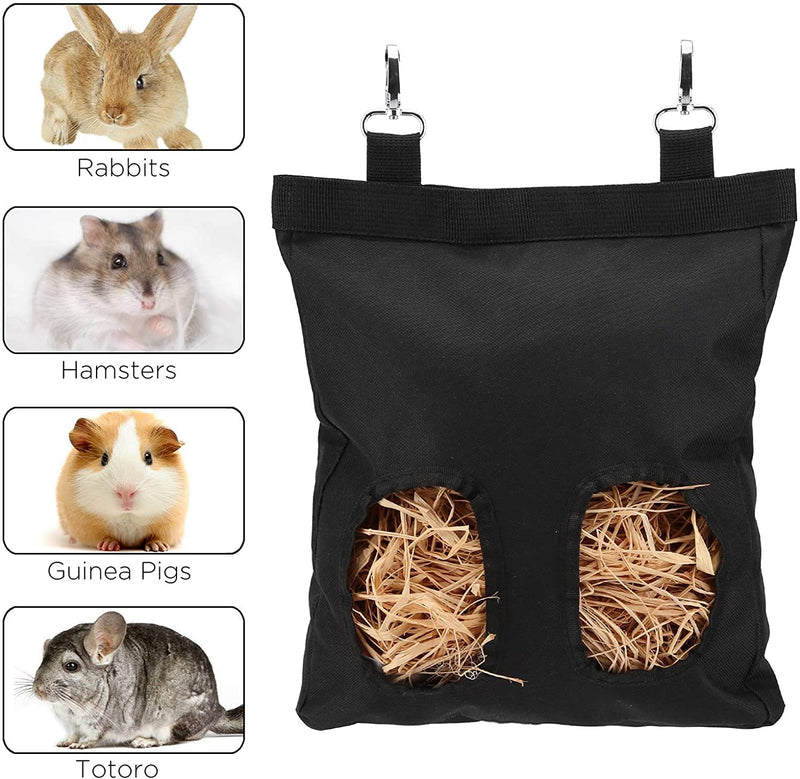LUTER 11.5x9.1x1.4 Inch Guinea Pig Hay Feeder Bag Rabbit Hay Bag Hanging Feeder Sack, Perfect for Small Hay-eating Pets (Black) Black - PawsPlanet Australia