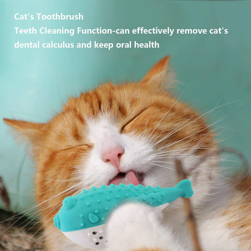 OLT-EU Cat Catnip Toys, Interactive Cat Toothbrush Chew Toy, Teeth Cleaning Toy for Cats, Fish Toys with Catnip Molar Stick Cat Teeth Cleaning Brush, 2 catnip ball + 1 bag silvervine + 1 bell (Blue) Blue - PawsPlanet Australia