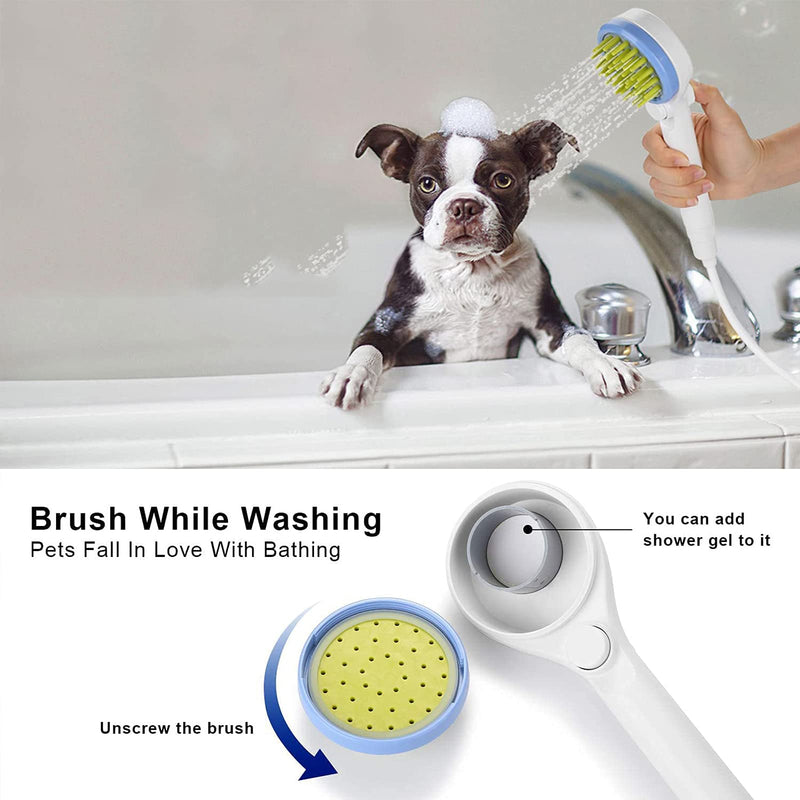 MTSLYH 【Upgraded】 Dog Shower Sprayer, Pet Dog Shower Attachment w/Hose, 2-in-1 Dog Water Sprinkler Massaging Brush w/Diverter Valve Blue - PawsPlanet Australia