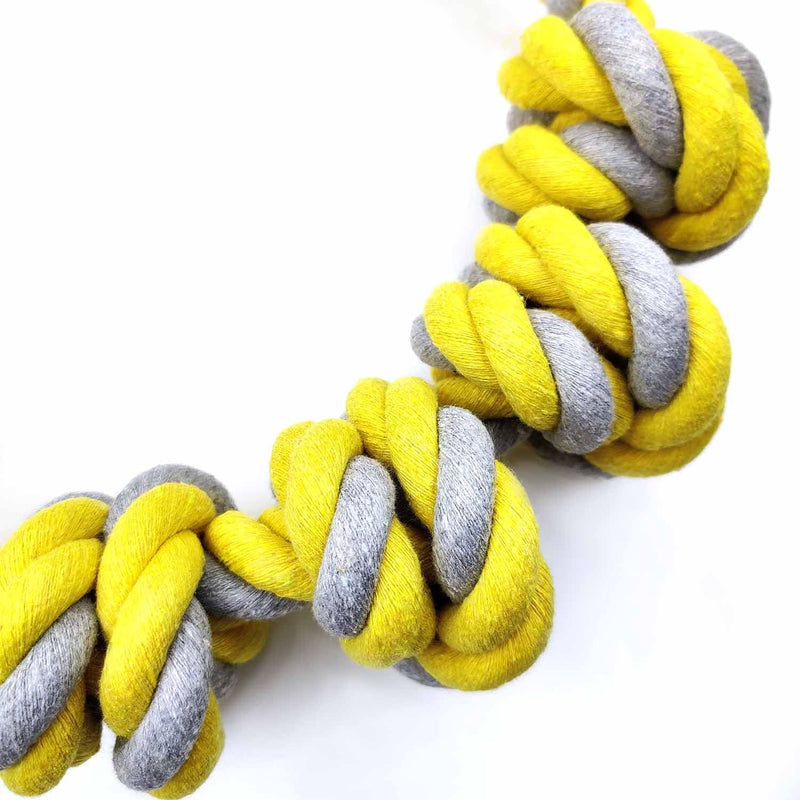 Dr. MUYA Toy for Dogs, Six Knot Cotton Rope Yellow Gray Chew Toy Interactive Game Rope Suitable for Medium and Large Dogs 62cm 350g (yellow, gray) 350g - PawsPlanet Australia