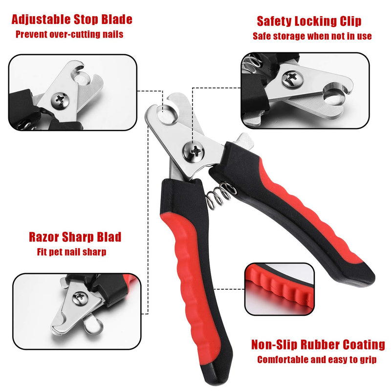 Mudder 4 Pieces Dog Nail Clippers Kit Dog Cat Pets Nail Clippers and Trimmers with Safety Guard to Avoid Over Cutting and Nail File for Large and Small Animals Black and Red - PawsPlanet Australia