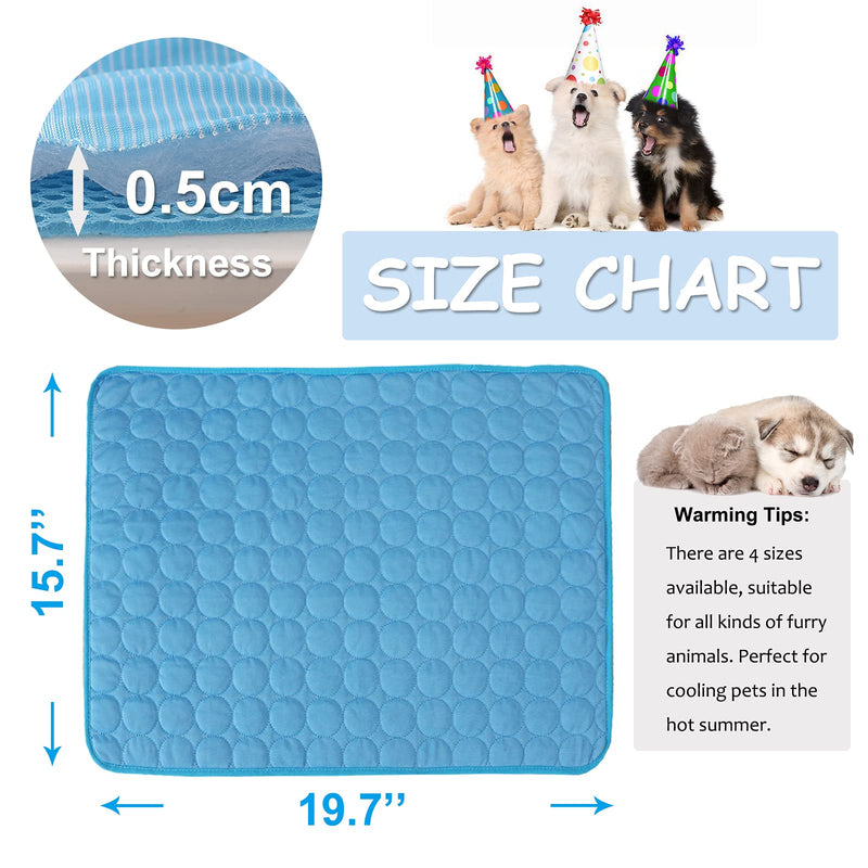 Dog Cooling Mat, Washable Summer Pet Cooling Pad for Dogs Cats, Breathable Ice Silk Cooling Mat Non-Toxic Self Cooling Sleeping Mat for Kennel/Car seat/Indoor/Outdoor S 19.7" x 15.7" Blue - PawsPlanet Australia