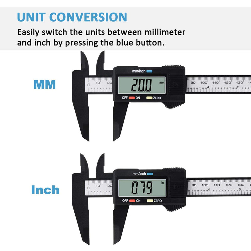 Digital Caliper, Adoric 0-6" Calipers Measuring Tool - Electronic Micrometer Caliper with Large LCD Screen, Auto-Off Feature, Inch and Millimeter Conversion 6" Black - PawsPlanet Australia